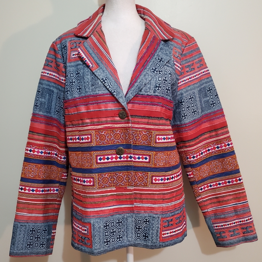 Coldwater Creek Y2k mixed media artsy embroidered abstract tribal jacket 14